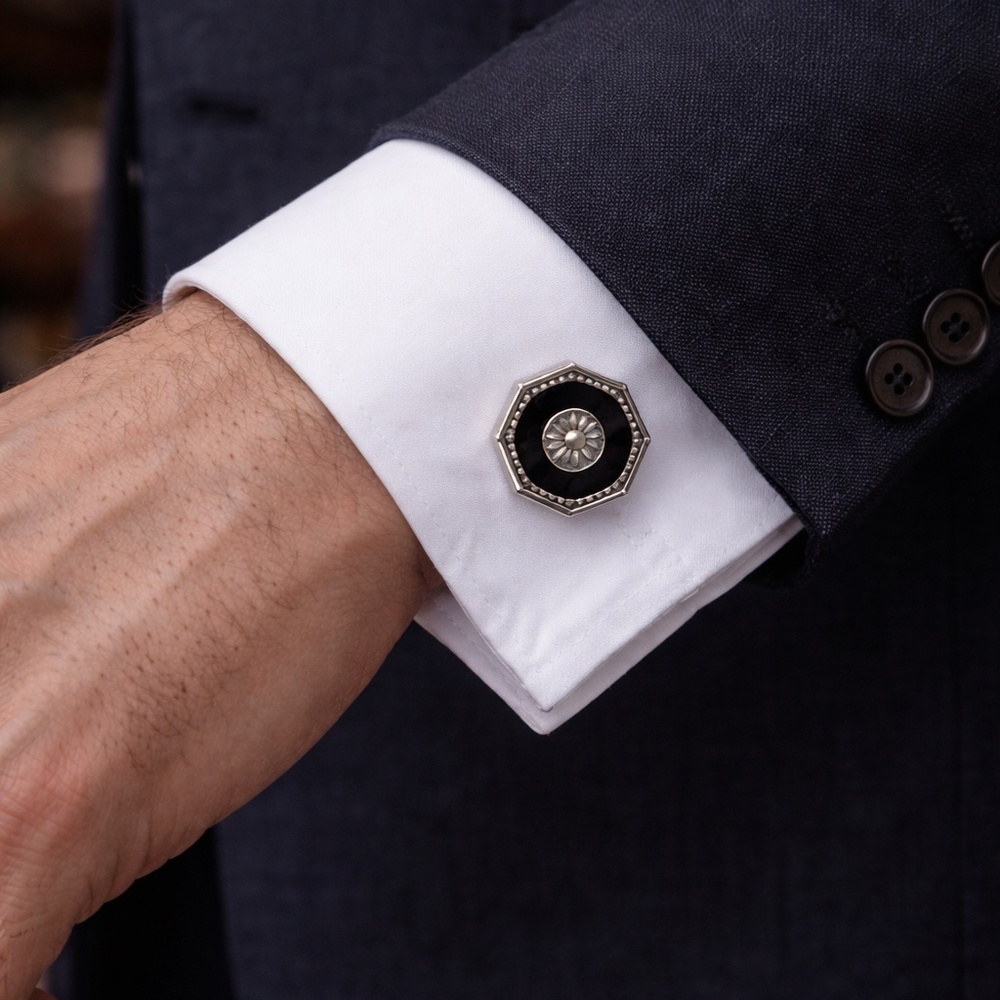 Sharp, understated vintage octagonal cufflinks in a classic mid-century modern